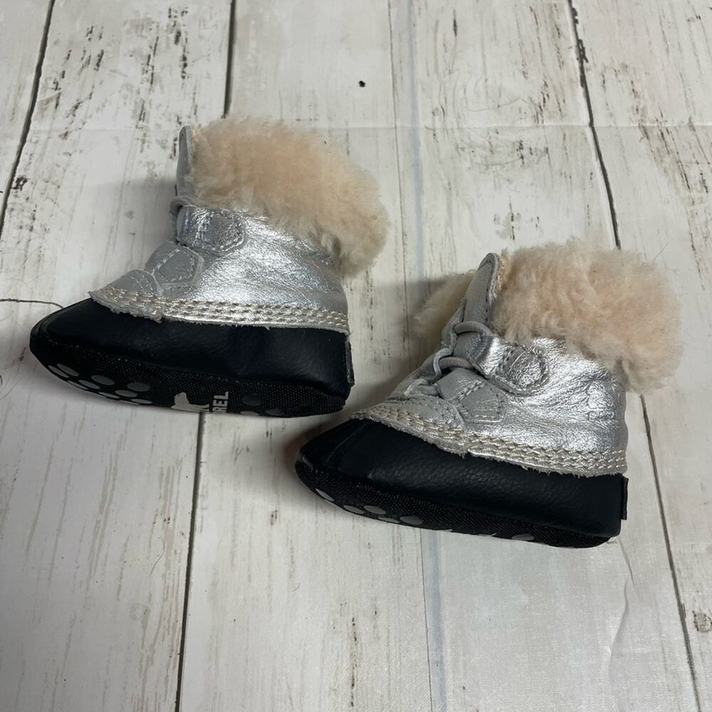Sorel Silver and Black Kids Snow Boots - Picture 3 of 8
